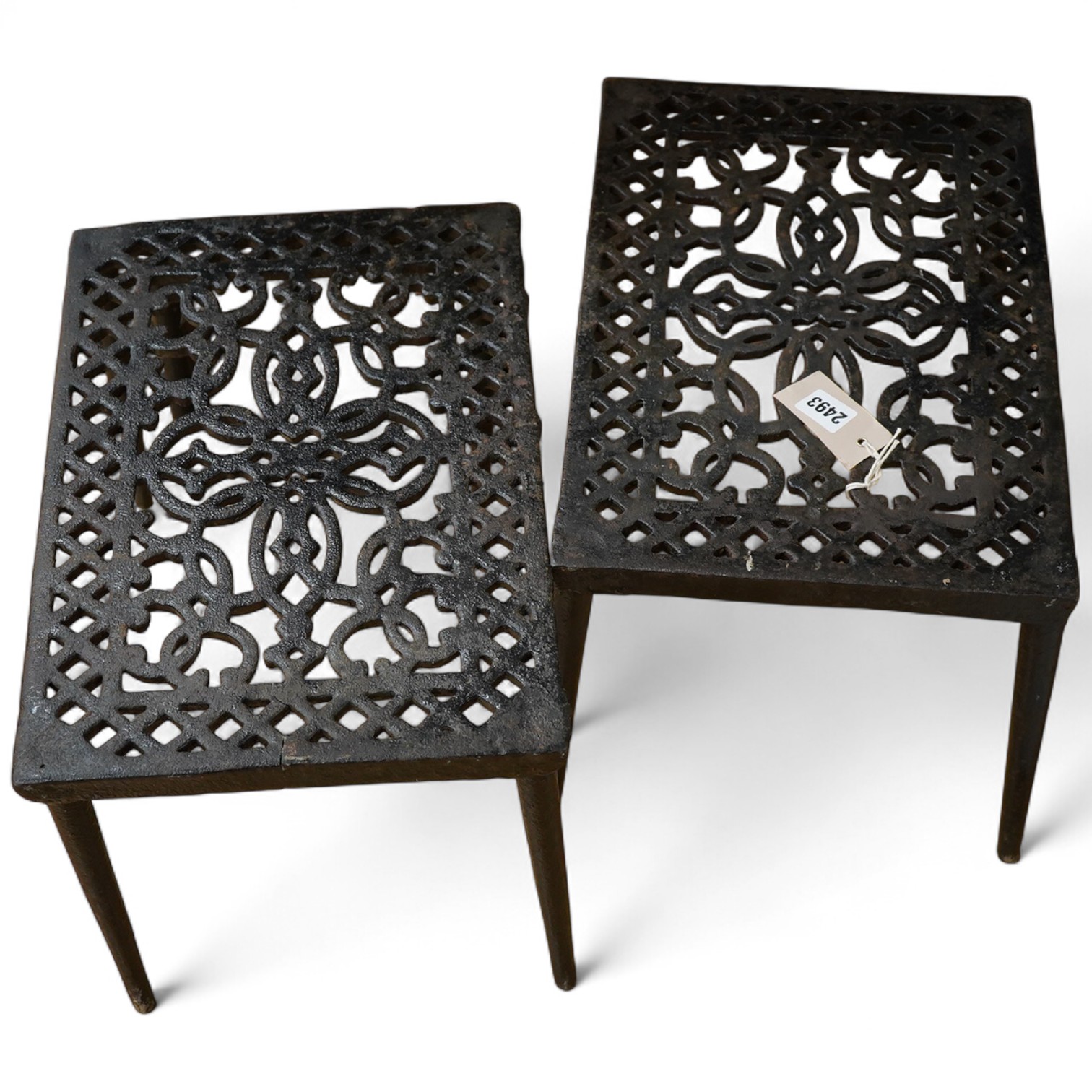 A pair of Victorian rectangular cast iron trivets, 43cm wide